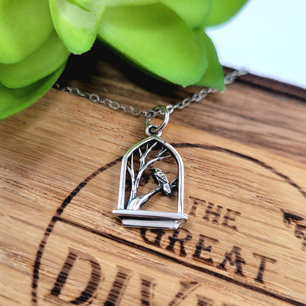 Sterling Silver Raven Pendant Necklace