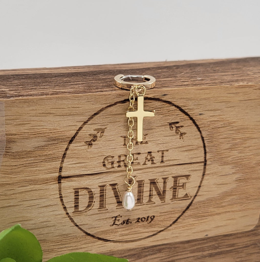 cross dangle earring gold