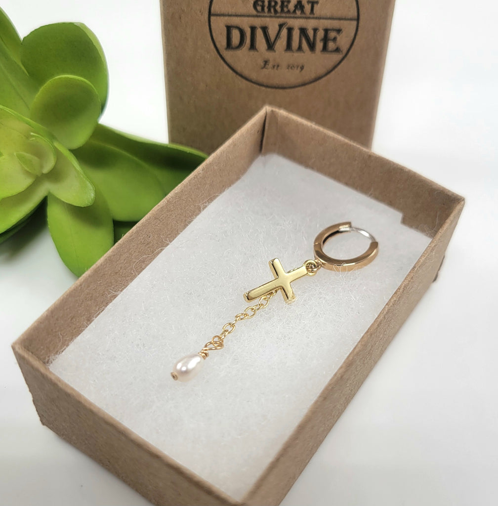 gold cross dangling earring