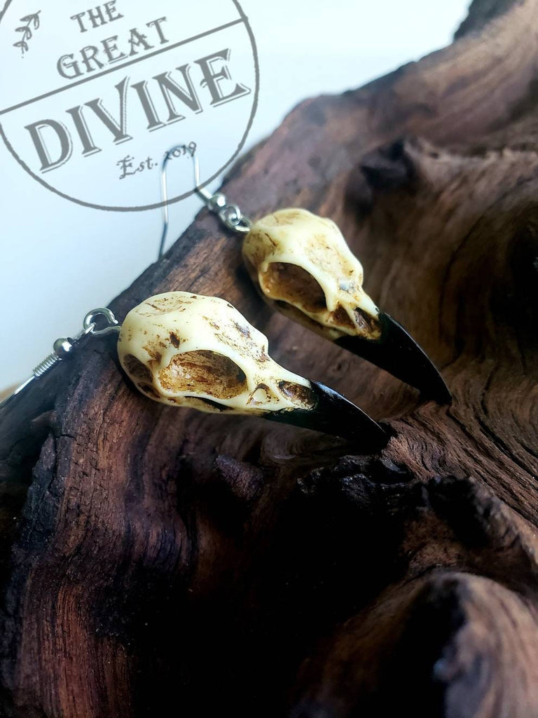 Raven Skull Dangle Earrings