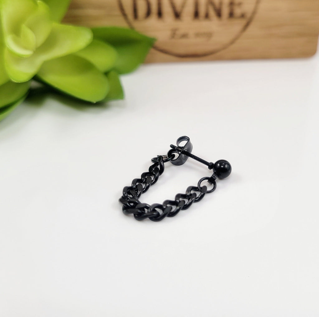 black stud dangle earring for men