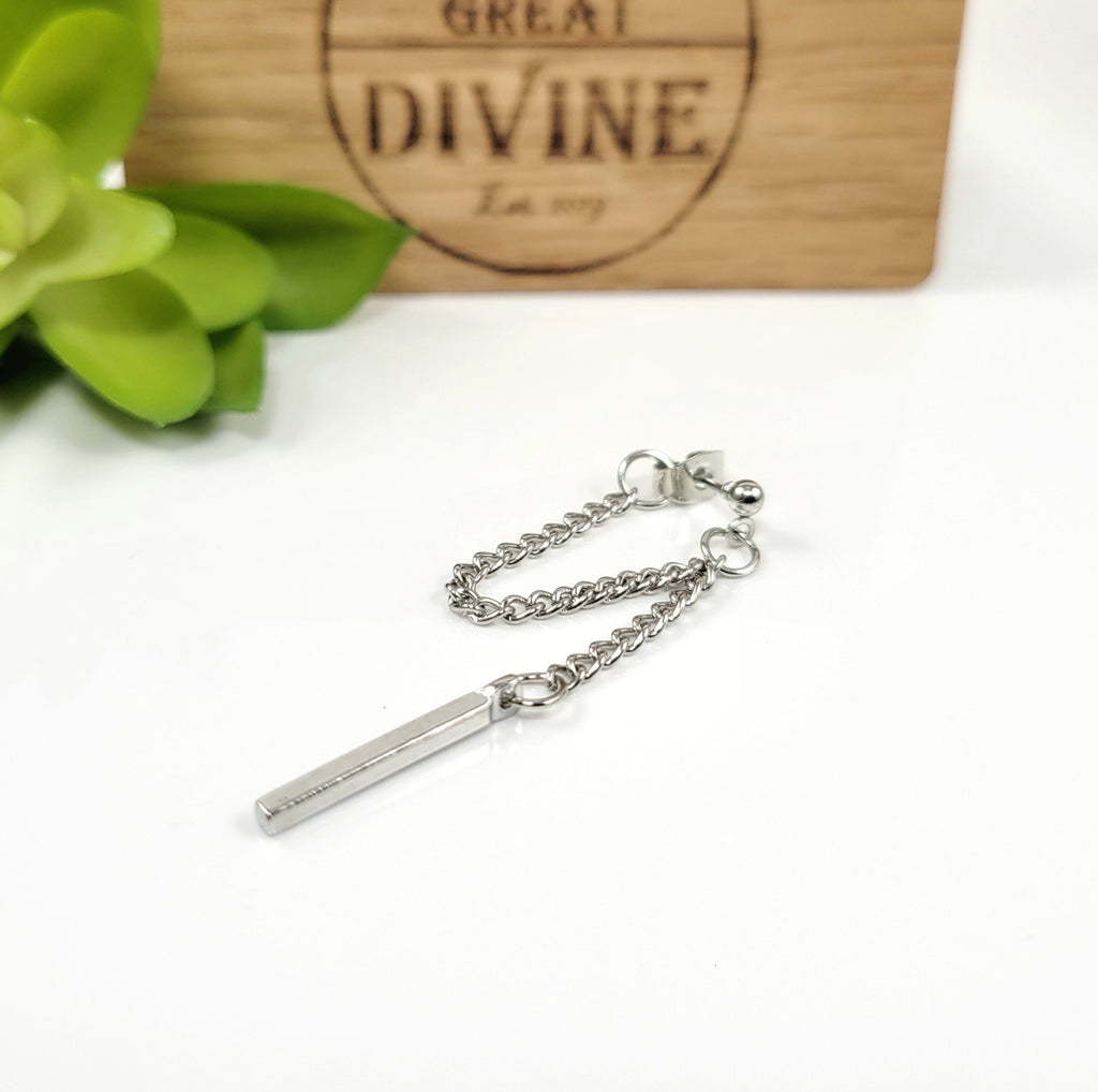 mens dangle earring with bar